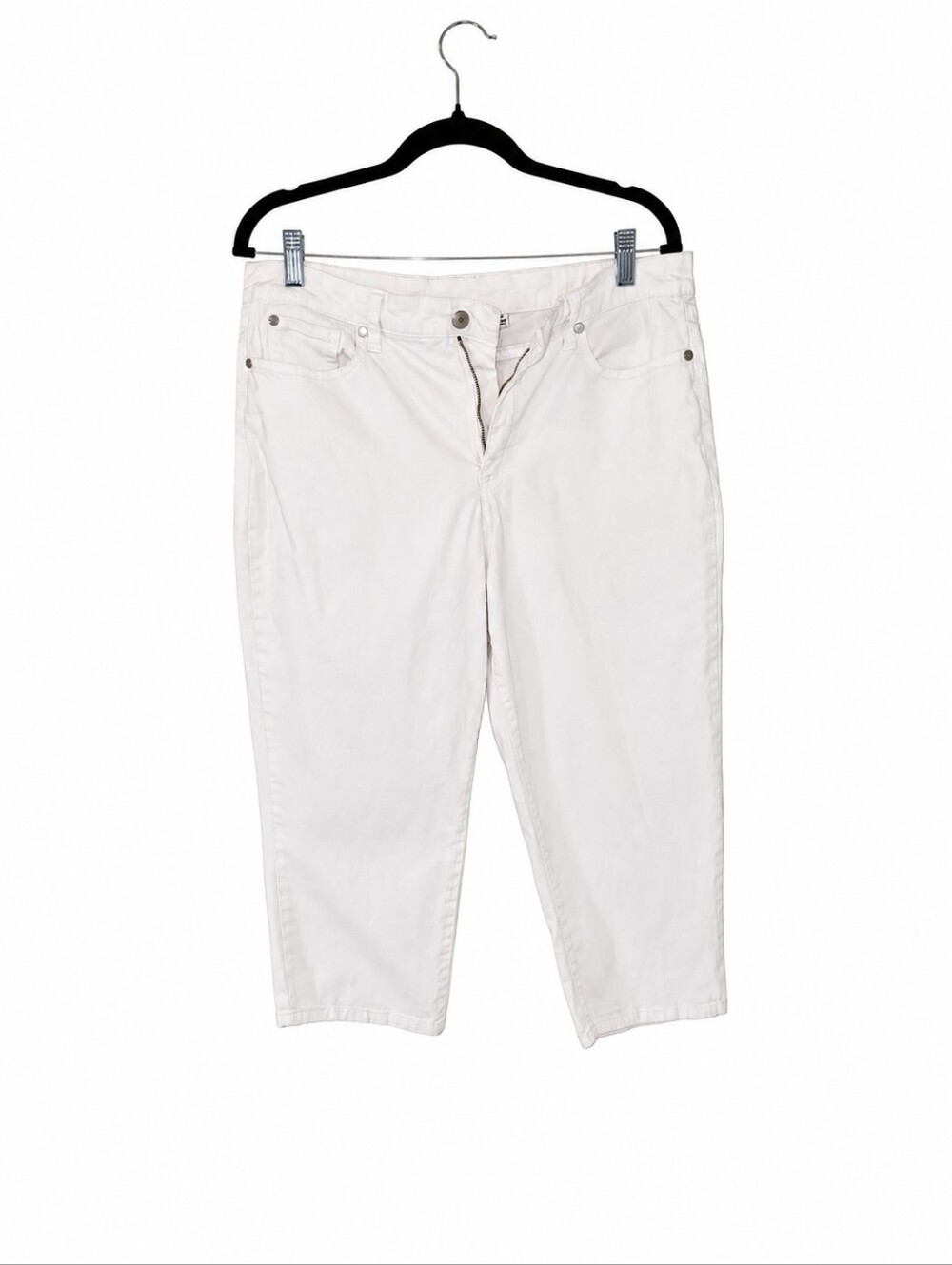 Kim Rogers White Capri Pants Women's Size 14 Stretch Cropped Denim Casual